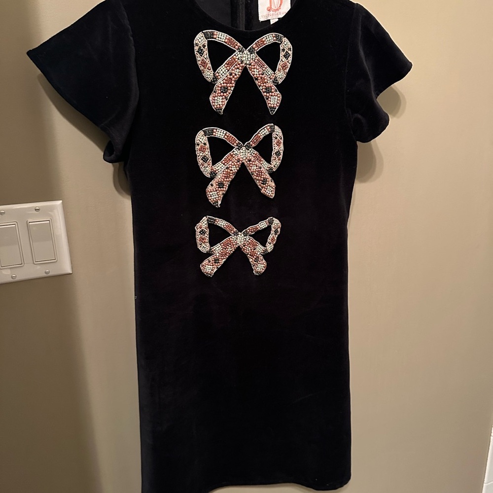 Victoria Dunn Black Velvet Dress with Beaded Bows
